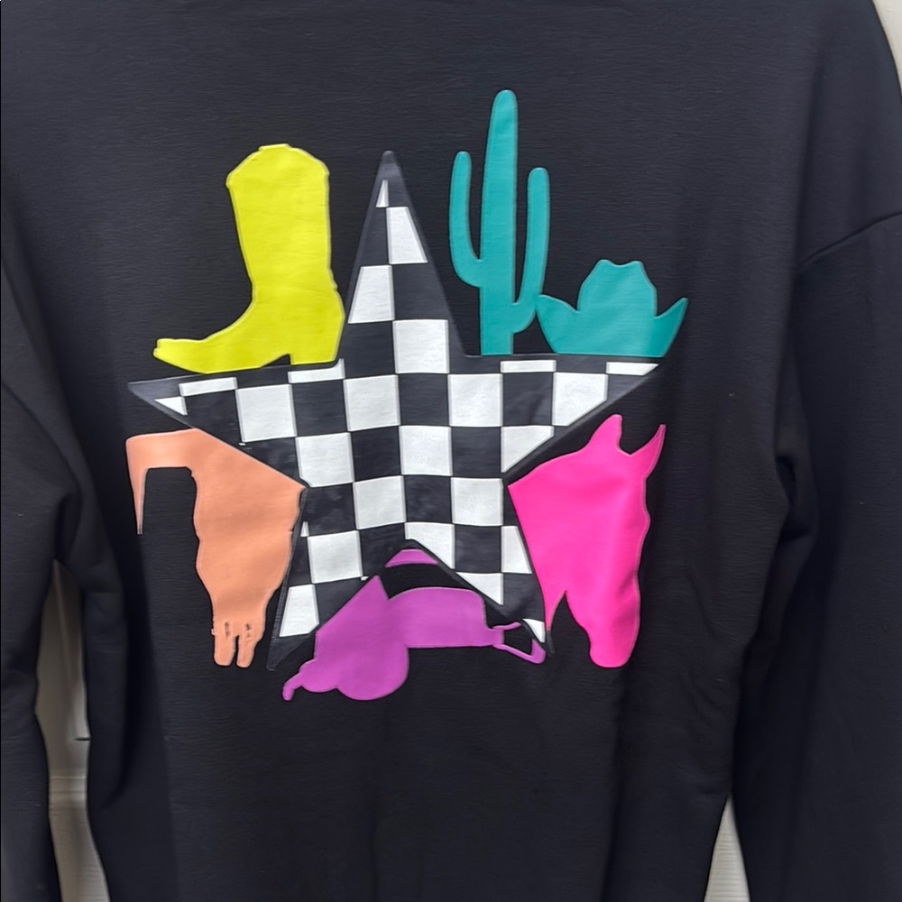 Black Sweatshirt with Colorful Western Graphics